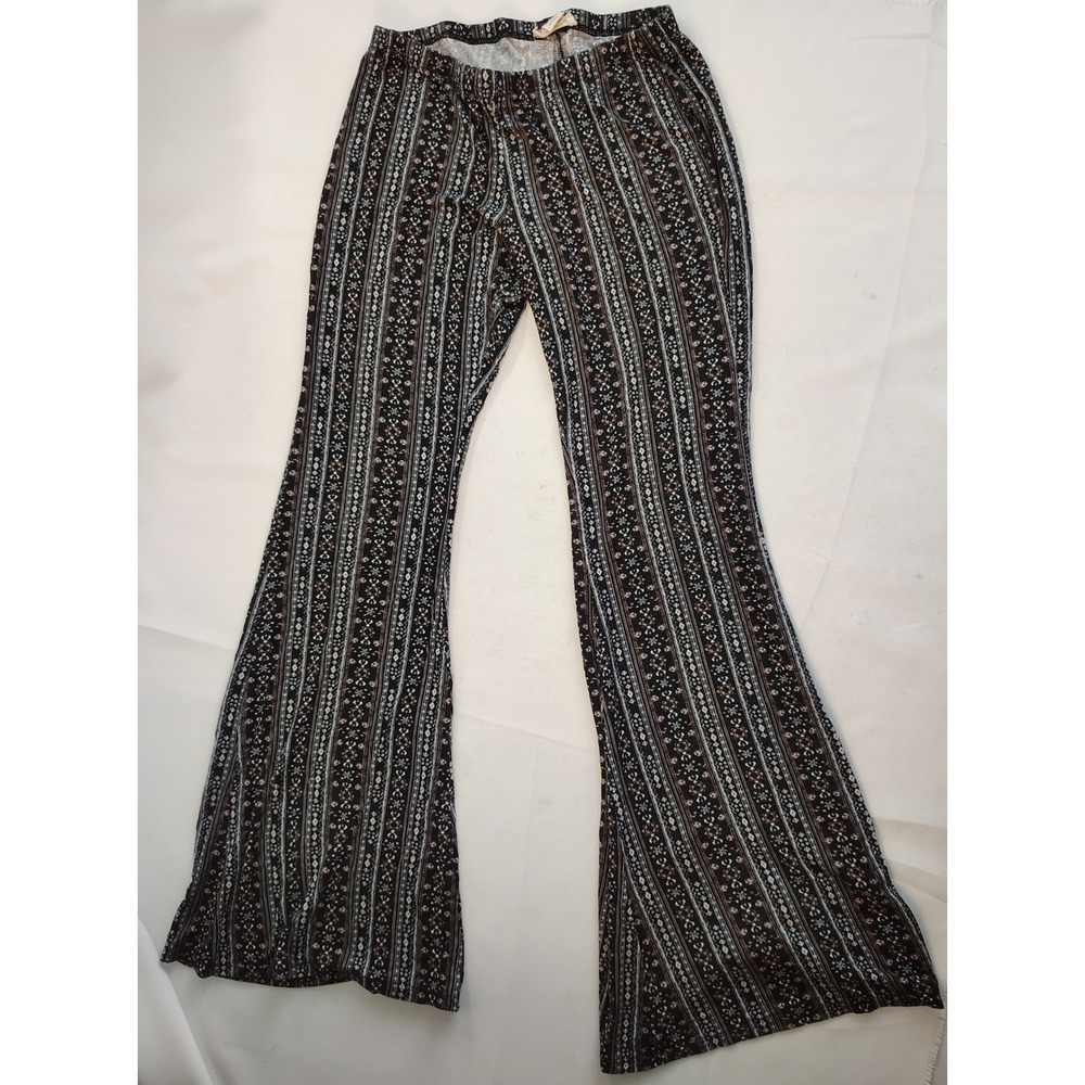 Sky and Sparrow Womens Boho Geometric Floral Festival Pull On Flare Leg‎ Pants L